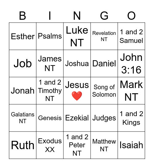 Books of the Bible Bingo Card