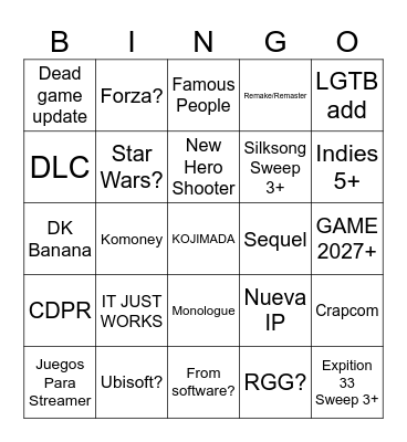 VGA 2025 Bingo Card