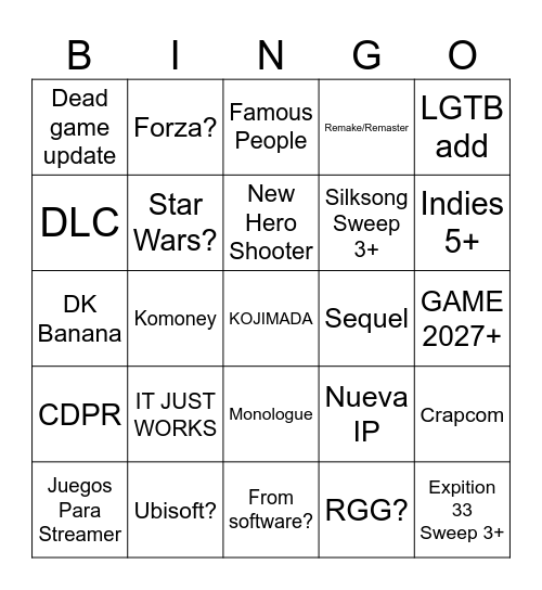 VGA 2025 Bingo Card