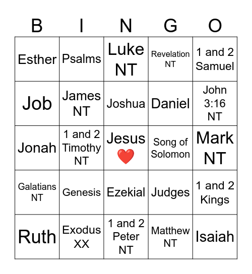 Books of the Bible Bingo Card
