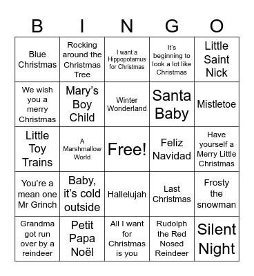 Christmas Songs Bingo Card