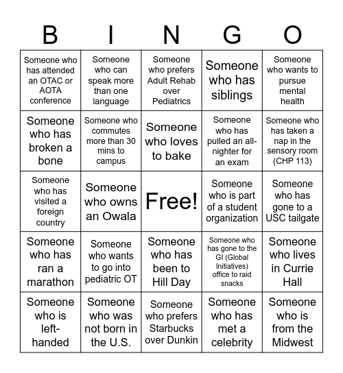 Dinner at Chan Bingo! Bingo Card