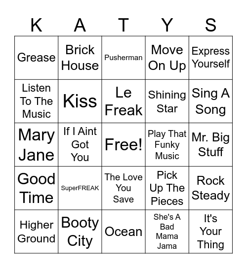 Funkytown Bingo Card