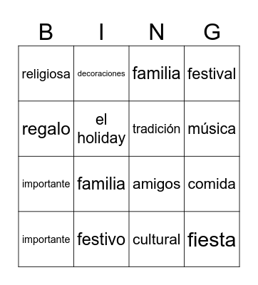 Bingo español Bingo Card