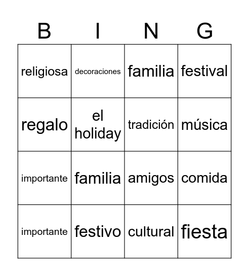 Bingo español Bingo Card