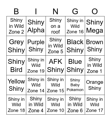 POKÉMON LEGENDS: Z-A SHINY BINGO Card