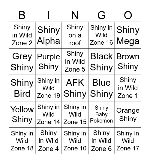 POKÉMON LEGENDS: Z-A SHINY BINGO Card