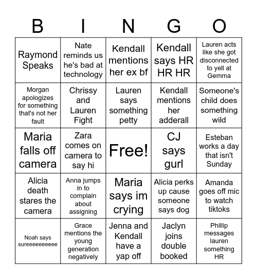 Tour Desk Bingo Card