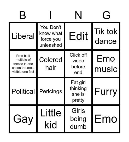 Try not to cringe Bingo Card