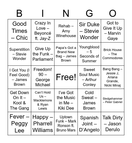Songs w/ Chaotic Horn Sections Bingo Card