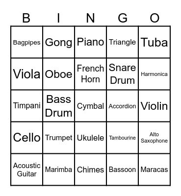 SINGO (Instruments) Bingo Card