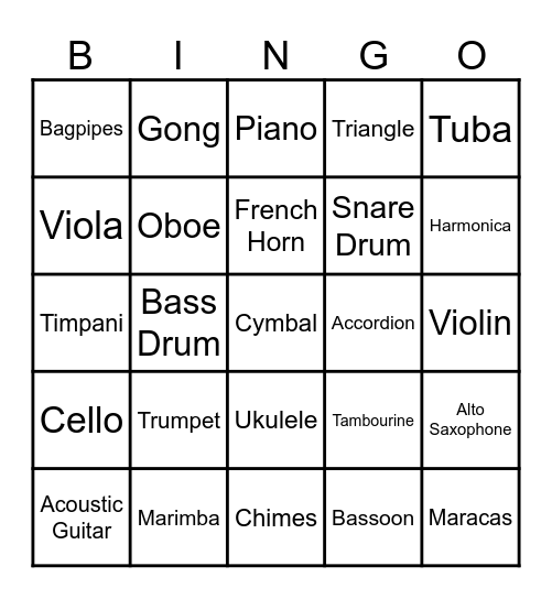 SINGO (Instruments) Bingo Card