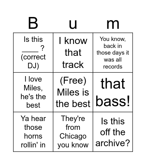 Matt's electronic music bingo Card
