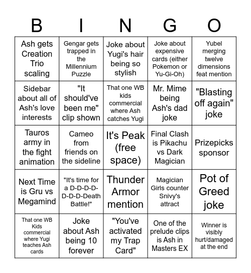 Ash vs Yugi DEATH BATTLE bingo Card