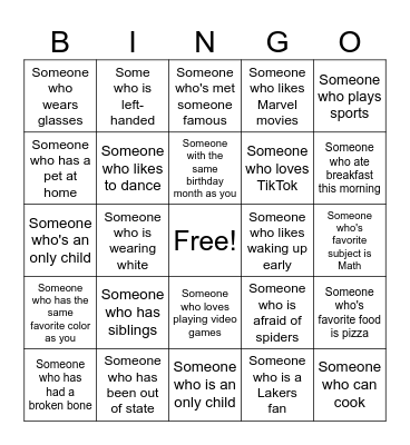 Human Bingo Card