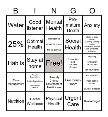 Understanding Wellness Bingo Card