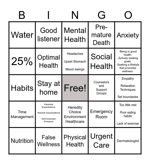 Understanding Wellness Bingo Card