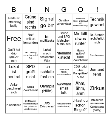 Ratssitzung Bingo Card