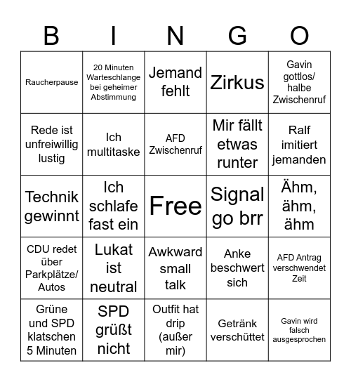 Ratssitzung Bingo Card