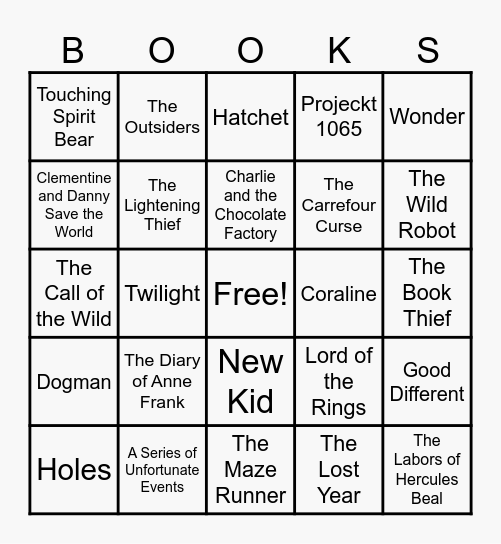 Book Bingo Card