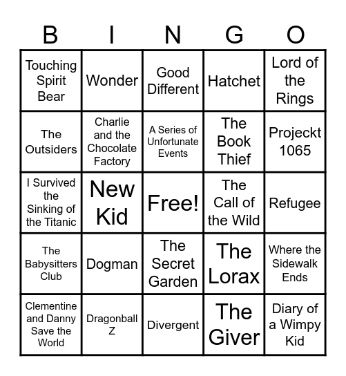 Truman Reads Bingo Card