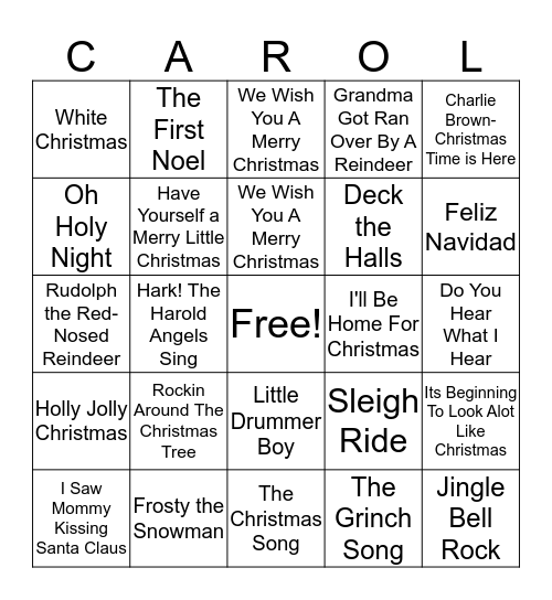 Christmas Carol Bingo Card