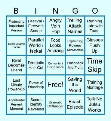 Anime Cliche Bingo Card