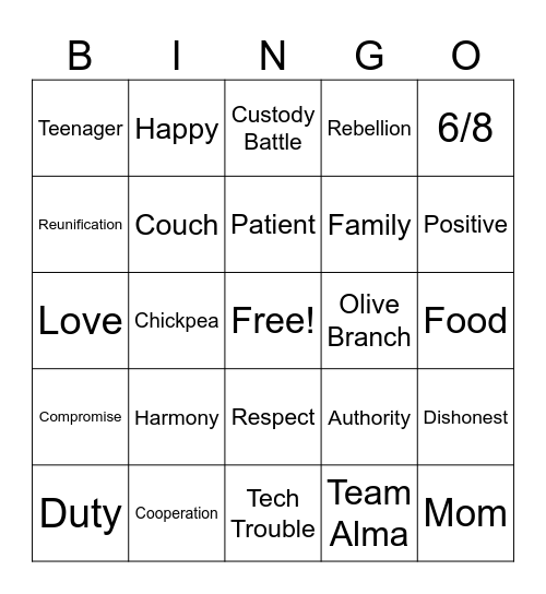 Family Reunification Bingo Card