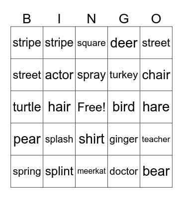 upper bingo Card