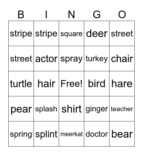 upper bingo Card