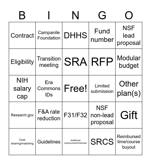 SRD BINGO Card