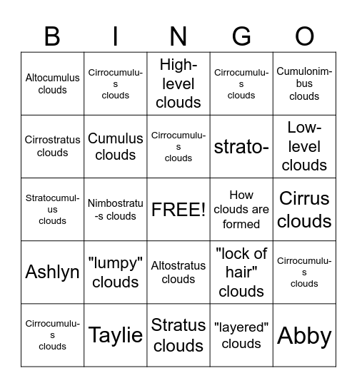 weather Bingo Card