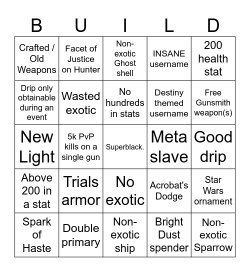 Tower Build Bingo Card