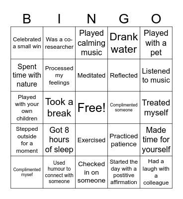 ECE Social and Emotional Wellbeing Bingo Card