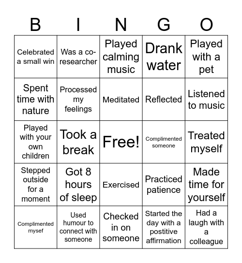 ECE Social and Emotional Wellbeing Bingo Card