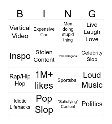 Instagram Random Feed Bingo Card
