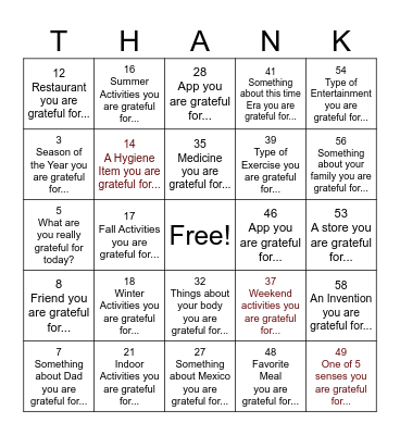Thanksgiving Bingo Card