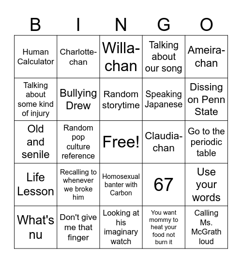 Erbert Bingo Card