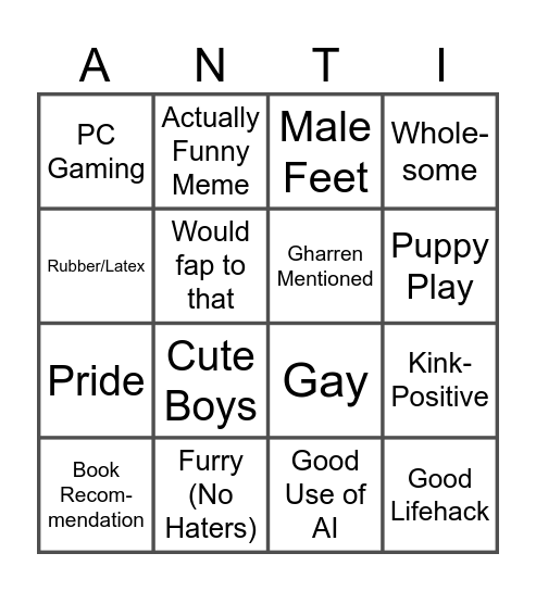 Social Media Anti-Bingo Card