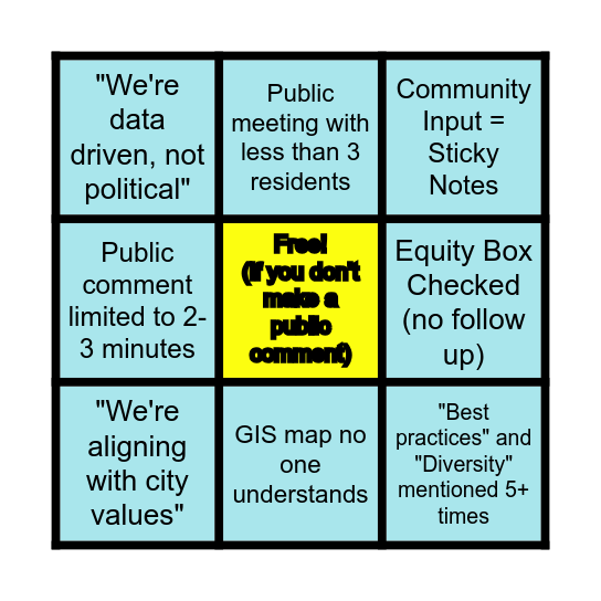 Neutral Facilitator Bingo Card