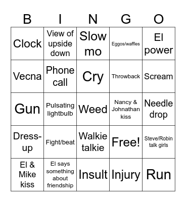 Stranger Thingo Bingo Card