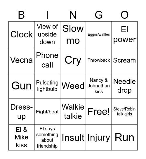 Stranger Thingo Bingo Card