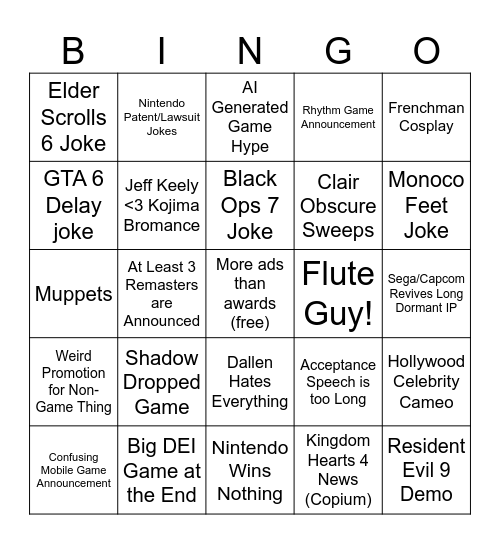 Game Awards bingo card Bingo Card