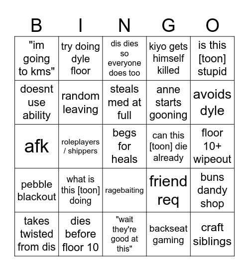dandymaxxing Bingo Card