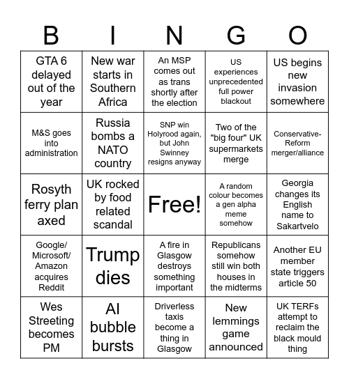 Esme's 2026 Bingo Card Bingo Card