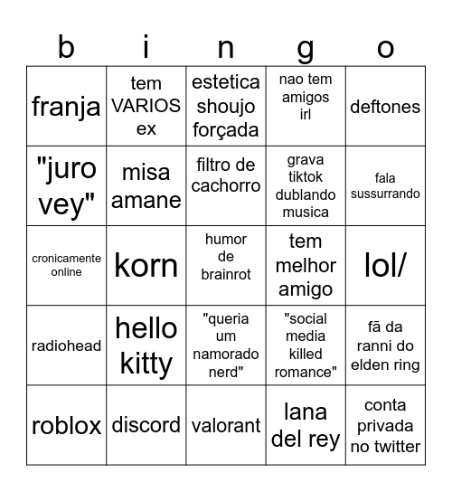 bingo de mulher maluca Bingo Card