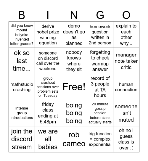 Lovely Waves & Optics Bingo Card