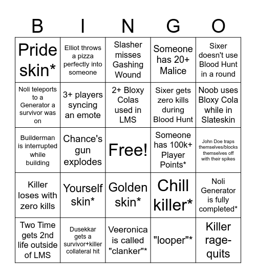 Forsaken Bingo (* = cannot be by you) Bingo Card