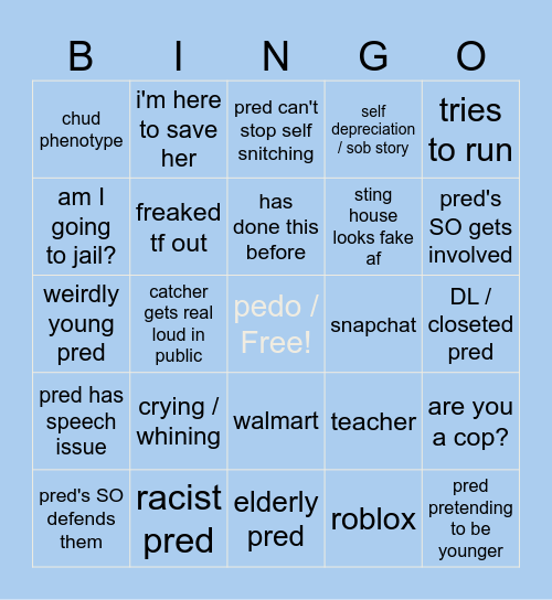 Predator Catch Bingo Card