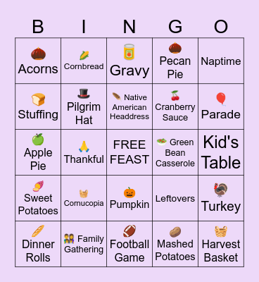 Thanksgiving Bingo Bash Bingo Card